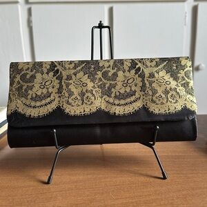Elegant Black and Gold Lace Clutch